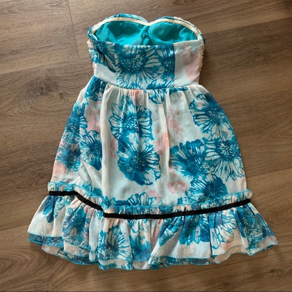 Anthropologie Blue Floral Strapless Dress - Picture 4 of 5